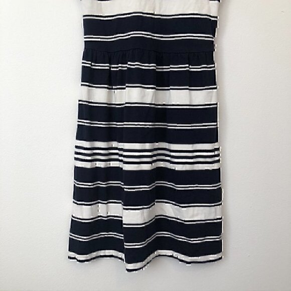 J. CREW Villa Dress Navy Blue Cream Ivory Striped Sleeveless Fit Flare Cotton XS - Picture 6 of 12